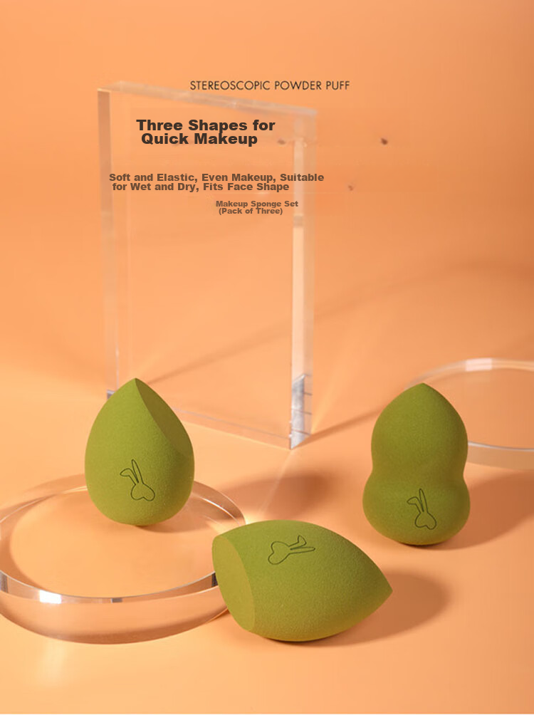 Jianyingshu Rabbit Head Beauty Blender Set of 3, Makeup Sponge Powder Puff for Dry And Wet Use, Non-Absorbing Powder 1