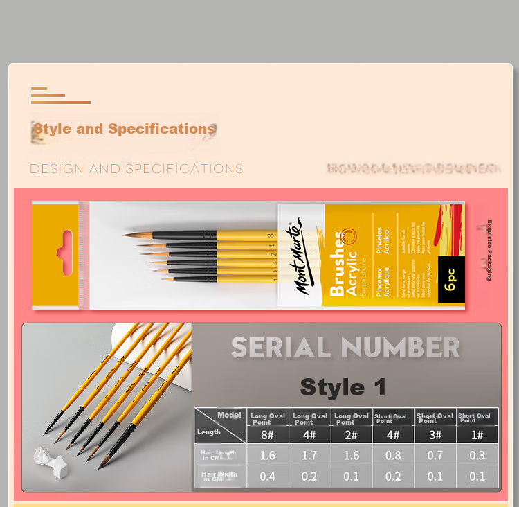 Mont Marte Gouache Brushes, Set of 6, Watercolor Brushes for Children's Watercolor Painting, Art Paint Line Brushes, Round Tip Flat Brush Set for Students, BMHS0008 Sketching, Marker Drawing 14