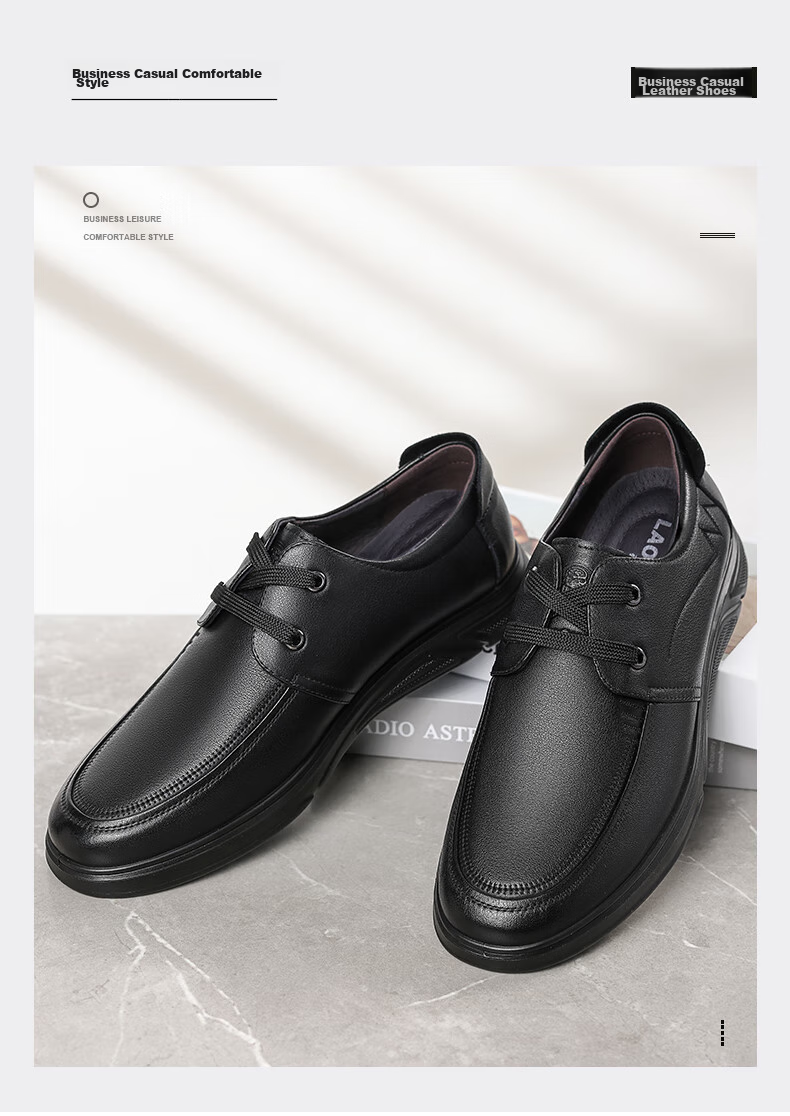 LAORENTOU Men's Leather Shoes, Spring And Autumn Business Casual Shoes, Top-Layer Cowhide Lace-Up Wear-Resistant Non-Slip Men's Shoes LA12049 Black 42 2