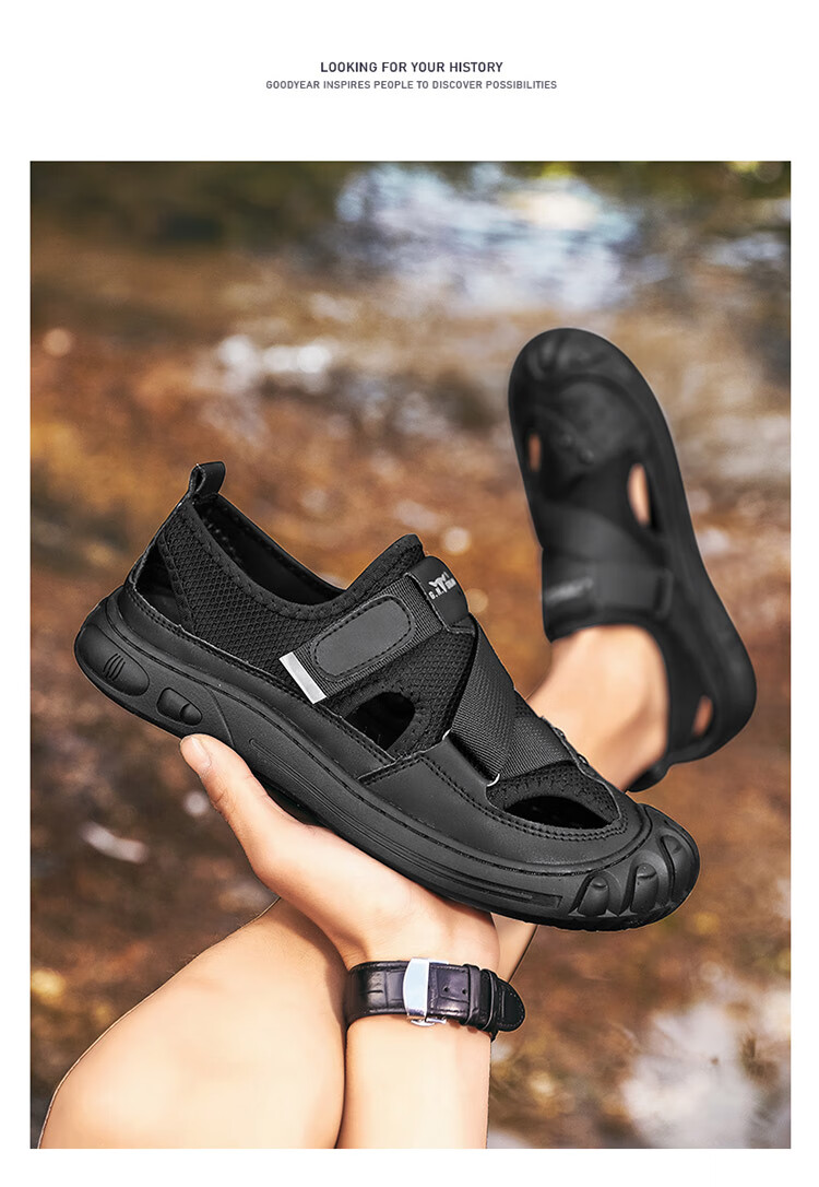 Bull Family Men's Summer Closed-Toe Sandals Soft Leather Soft Sole Outdoor Water-Resistant Casual Trendy Men's Clogs 28