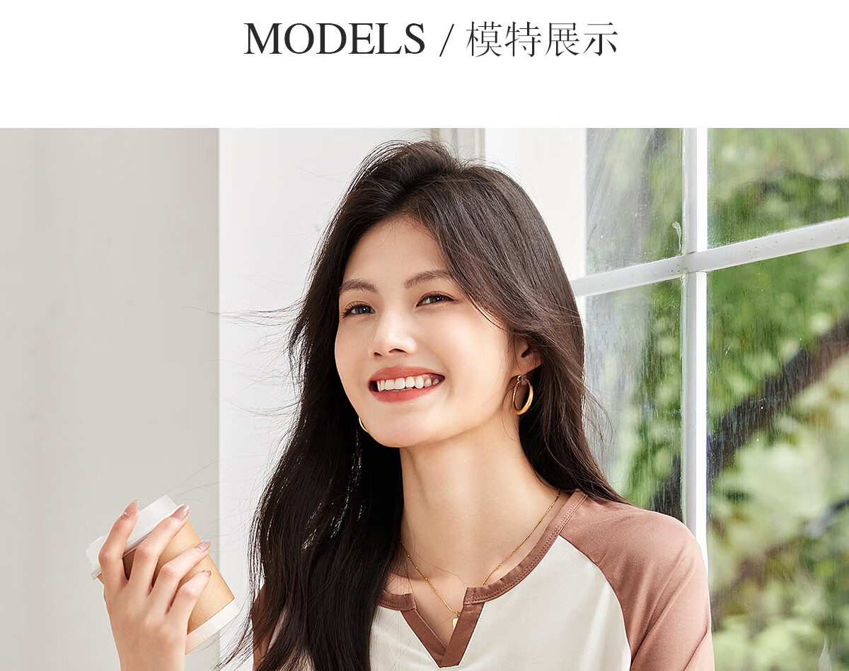 Taxiang Long-Sleeve T-Shirt for Women, Fashionable Small V-Neck Contrasting Color Spliced Top, Versatile Spring And Autumn Wear, Base Layer Shirt T143T2033 10