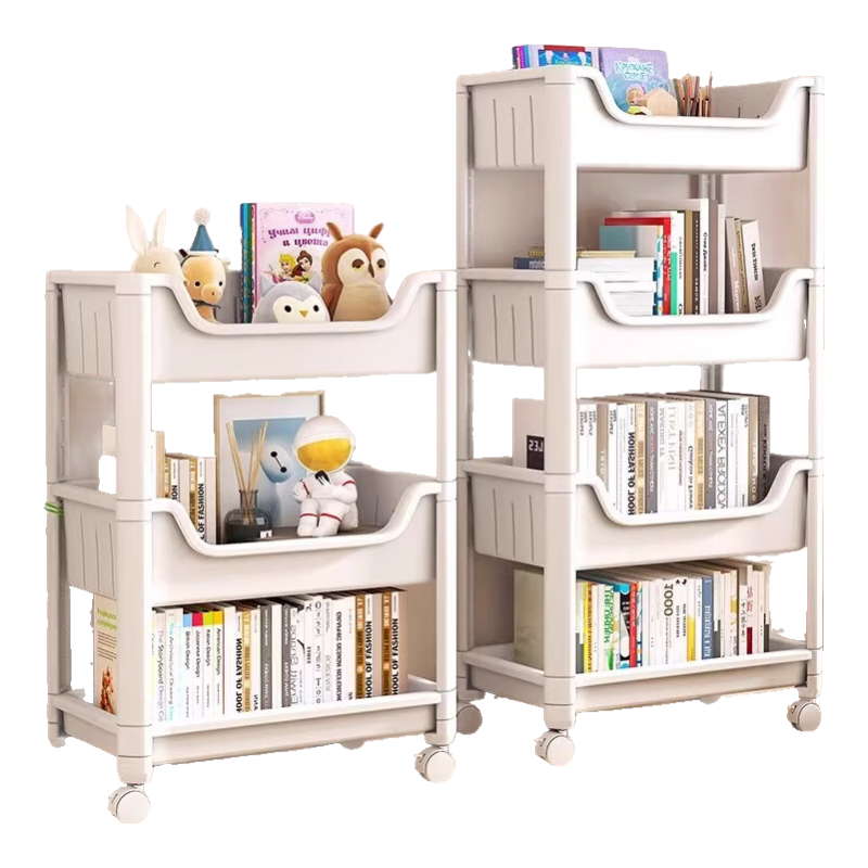 XIAOJIANGCAI Bookshelf Storage Rack, Floor-Standing Home Simple Multi-Layer with Wheels, Toy Storage Cart, 4-Tier Storage Shelf