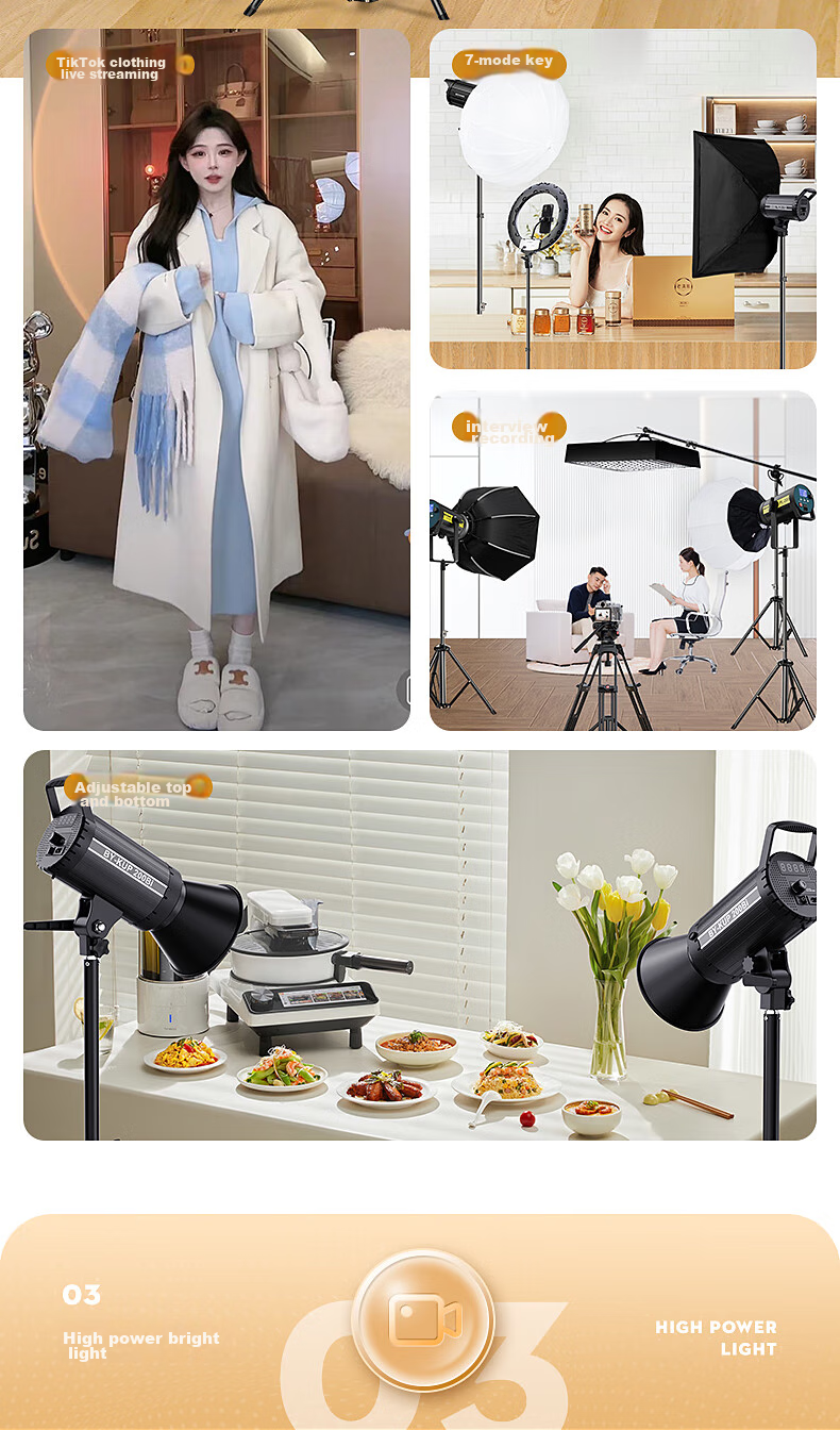 Beiyang Live Streaming Photography Fill Light, 200W Live Streaming Light, Professional Spherical Influencer Host Lighting, LED Soft Light, Studio Photography Light, Video Top Light, Octagonal Soft Box Light 6