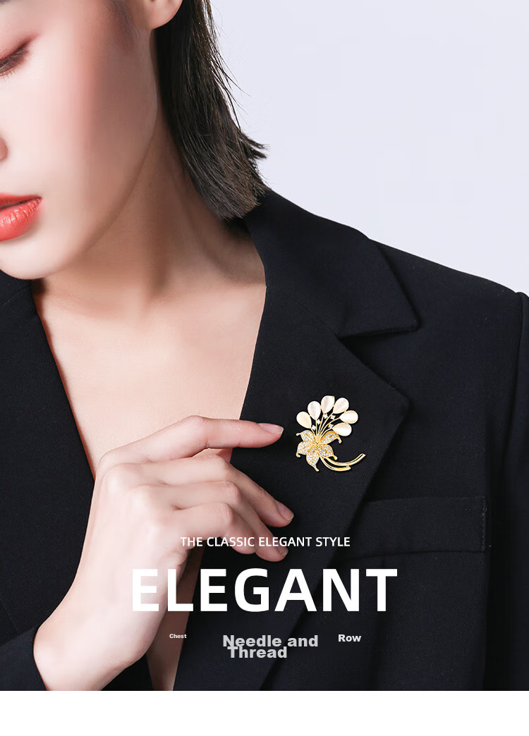Qlady Cat Eye Flower Brooch, High-End Women's Light Luxury Elegant Pin, Scarf Buckle Accessory, Mid-Autumn Festival Birthday Gift 1