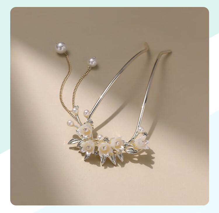 CHIMERA U-Shaped Hairpin New Chinese Style Lily of the Valley Hair Bun Pin Hair Accessory Qipao Hanfu Women's Birthday Gift 10