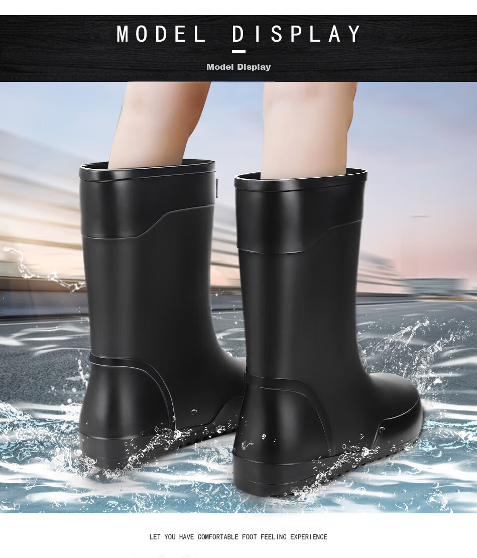 SooGree Men's Mid to High-Top Rain Boots, Stylish Wear-Resistant Waterproof Non-Slip Beach Shoes, Protective Work Shoes for Food Delivery 5
