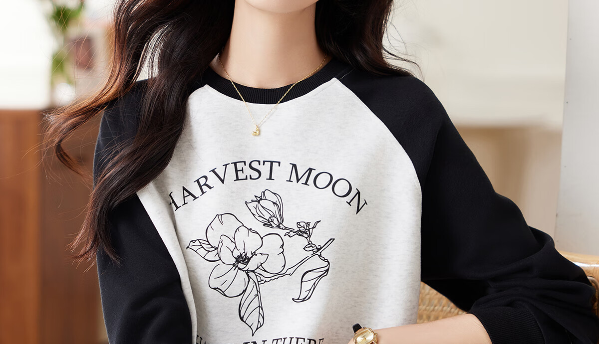 PinCai Relaxed Fit Sweatshirt Elegant Floral Print Crew Neck Colorblock Raglan Sleeve Versatile Jacket P143W1007 8