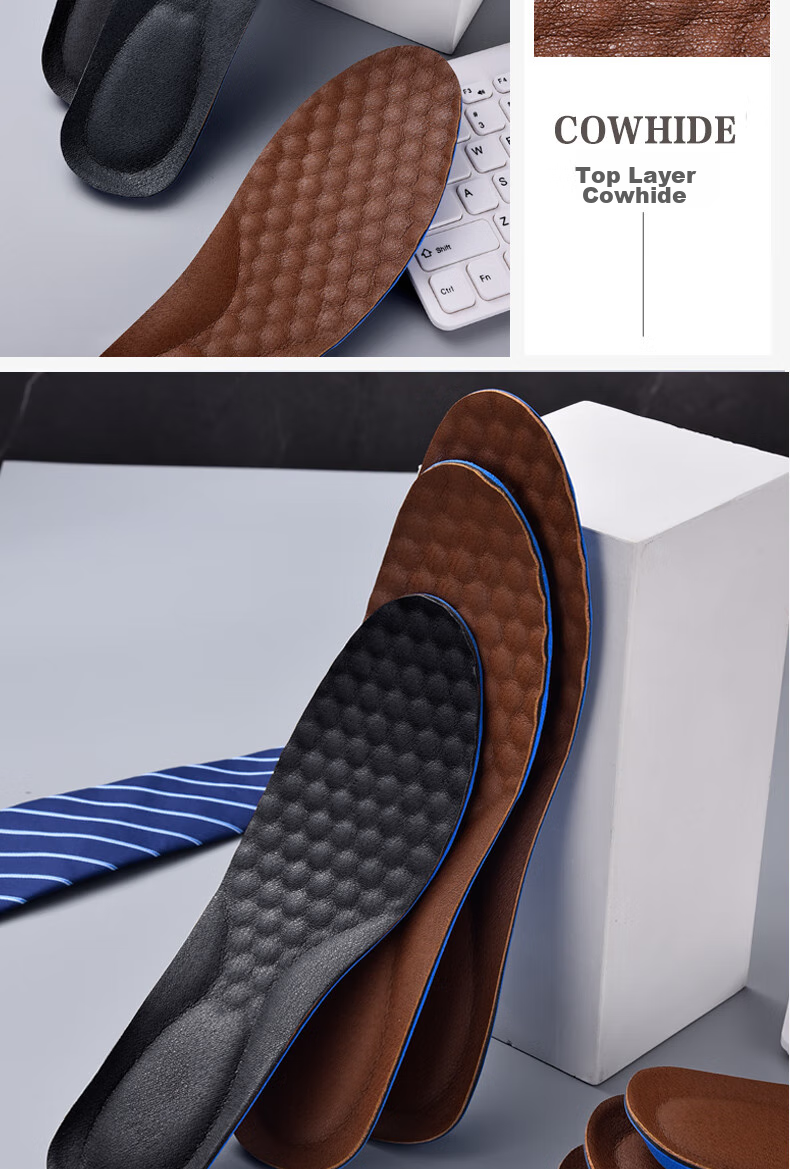 RENBEN Leather Shoe Insoles for Men, Thick Cowhide Business Breathable Comfortable Sweat-Absorbing Shock-Absorbing Insoles 5029 Brown Size 41-42 11