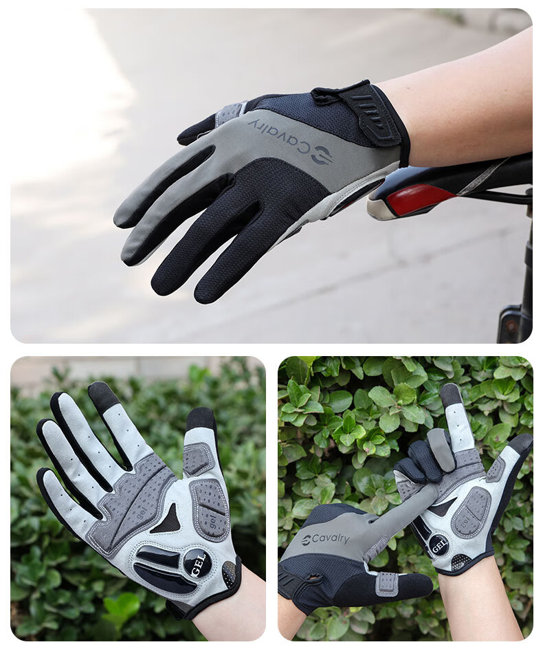 CAVALRY Silicone Full-Finger Gloves for Men And Women, Long-Finger Road And Mountain Bike Shock-Absorbing Gloves Cycling Gear, Black-Gray XL 2