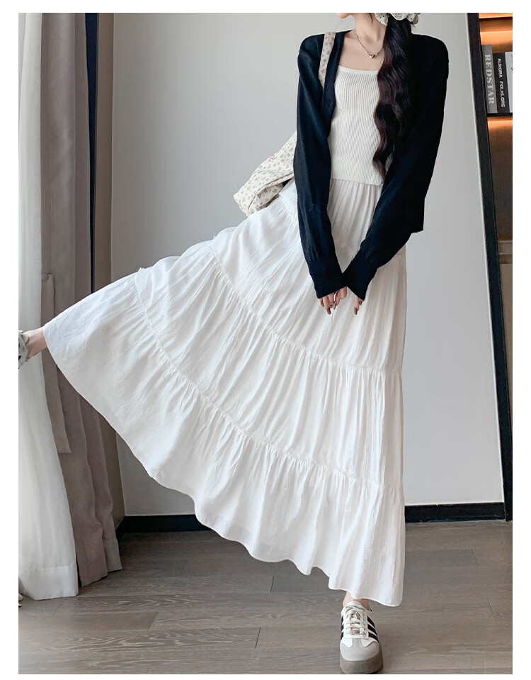 LangSha White A-Line Skirt for Women, Spring And Summer Lightweight High-Waist Pleated Cake Skirt, Elegant Ballet Long Skirt for Wome 14