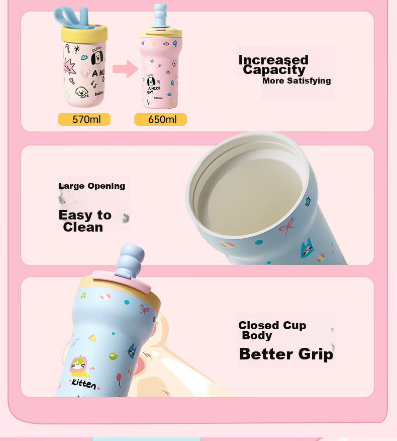 BABLOV Ceramic Insulated Mug for Women with Double Drinking Ports, Portable Straw Water Bottle, Stylish Birthday Gift for Girls 2