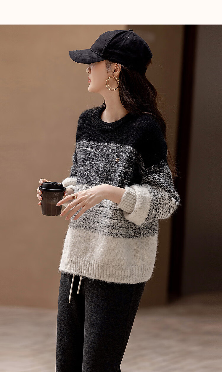 Dme [Cloud Mist] Winter Simple Korean Style Plush Colorblock Knit Slimming Stretchy Sweater for Women 7