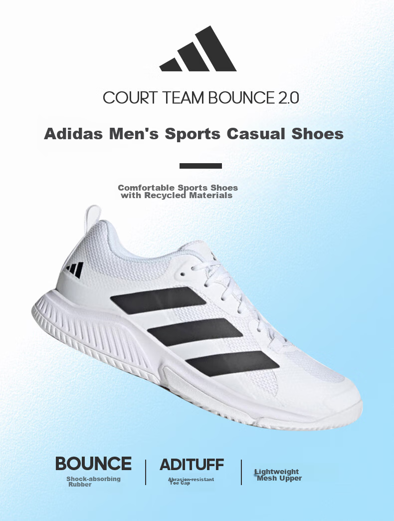 Adidas Badminton Shoes for Men, Professional Indoor Sports Shoes, Training Tennis And Volleyball Shoes HR1239, White, Size 42 1