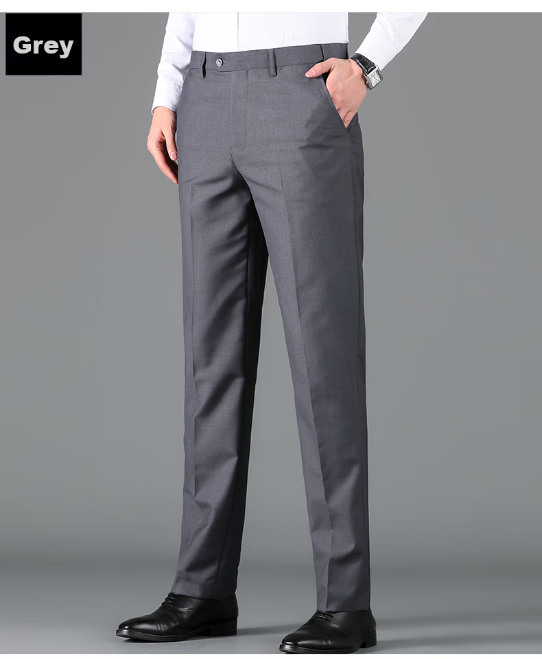 ROMON Wrinkle-Resistant Non-Iron Dress Pants for Men, High-Waisted Loose Casual Business Suit Trousers Straight-Leg Dad Pants 19