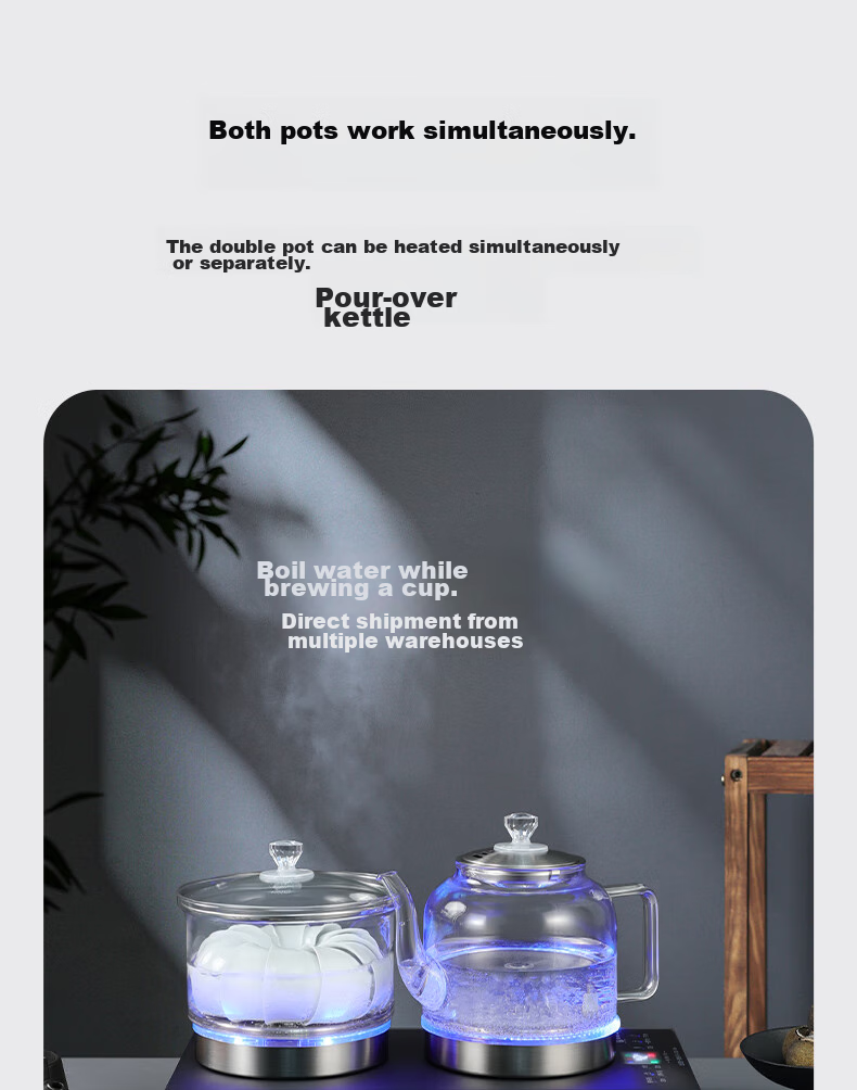 Biooner Fully Automatic Bottom Double Water Inlet Electric Kettle, Glass Water Boiler for Home And Office Use, Integrated Tea Table And Countertop, Built-In Electric Tea Stove, Tea Set Package, Light Luxury Silver Three-I 7