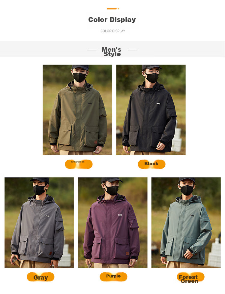 JEEP Men's Jacket, Spring And Autumn Workwear, Loose Casual Windbreaker for Couples, Black, Size M 8