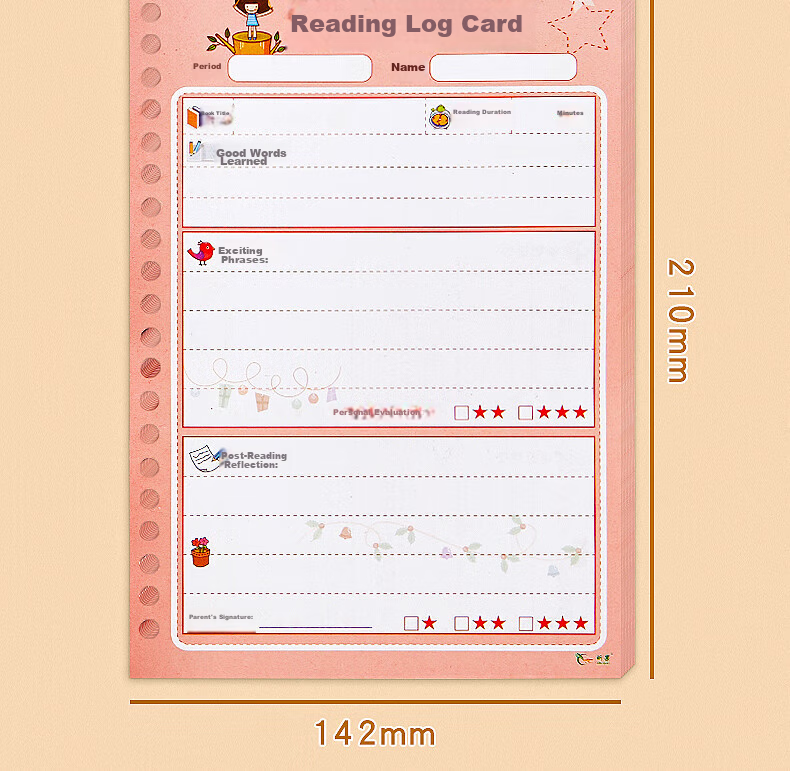 Sannianerban A5/200 Sheets Landscape Blue Extra-Padded Reading Record Card, Reading Notebook, Copybook, Elementary School Student Extracurricular Reading, Good Words And Sentences Collection Book 13