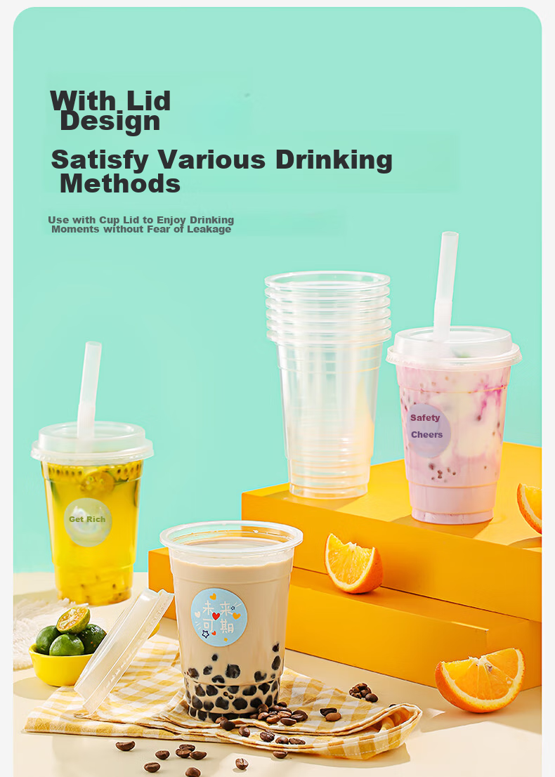 MARYYA Disposable Milk Tea Cups 400ml*20 Sets Coffee Cups with Lids Thick Plastic Juice And Milk Tea Cups 8