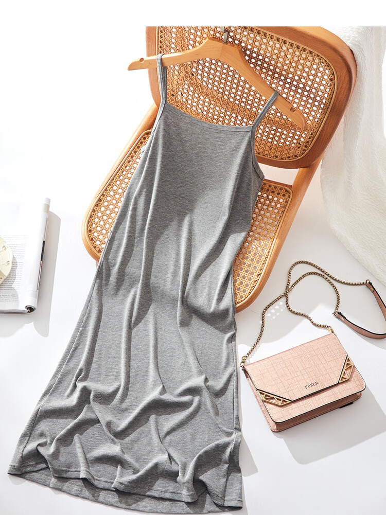 Dme Sleeveless A-Line Slightly Stretchy Vacation Style Thin Strap Dress for Women, Mid-Length, Charcoal Black, M 20