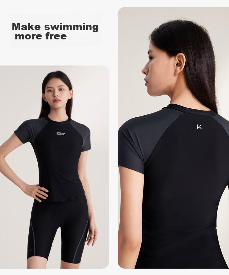 Keep Women's Two-Piece Knee-Length Conservative Plus Size Professional Swimsuit, Concealing, Sun Protection Swimwear, 246 Black, L 14