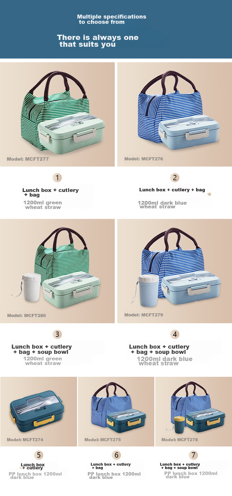 MAXCOOK Microwave Lunch Box, Wheat Straw Large Capacity Deep 3-Compartment Student Lunch Box 1200ml Blue MCFT550 15