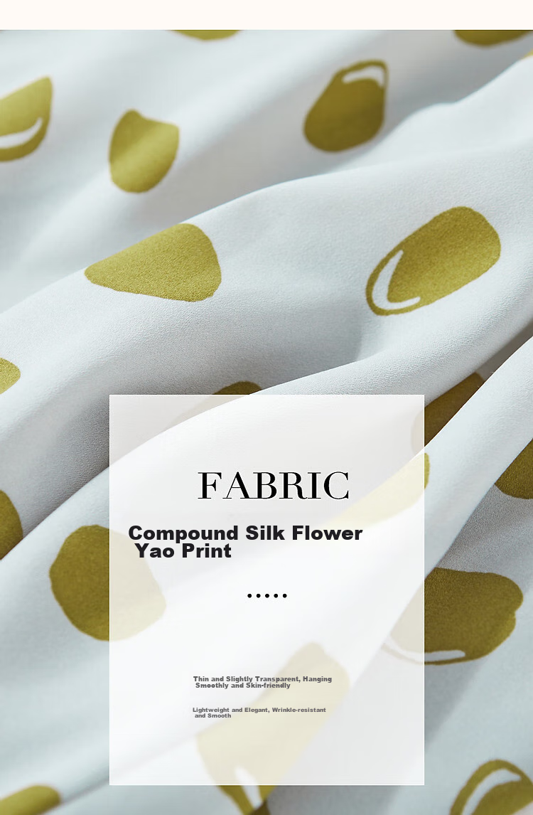 Dme [Waisted Tea-Length Dress], Summer V-Neck, Composite Silk Jacquard Yao Crepe Print, Flared Skirt, Button Decoration Dress 9