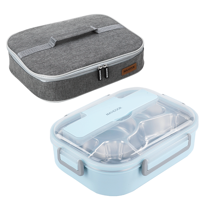 MAXCOOK 304 Stainless Steel Lunch Box, Extra-Large And Deep 5-Compartment Student Lunch Tray 1.6L with Insulated Bag MCFT8819