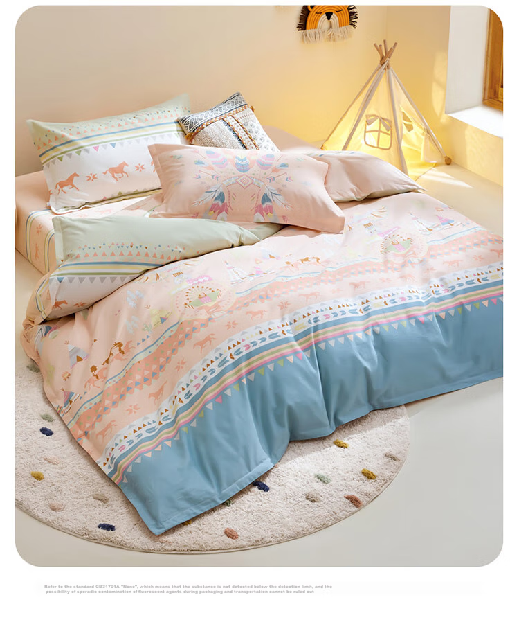 Luolaikids Three-Piece Set, Maternal And Infant Class A Pure Cotton Brushed Dormitory Single Bed Fitted Sheet, Duvet Cover, Pillowcase 5