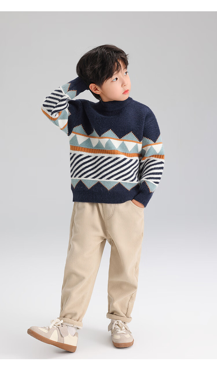 Zuoxi Boys' Sweater, Children's Thickened Autumn And Winter 2025 New Style, Boys' Knitted Sweater, Winter Pullover, Navy Blue, Size 160 17