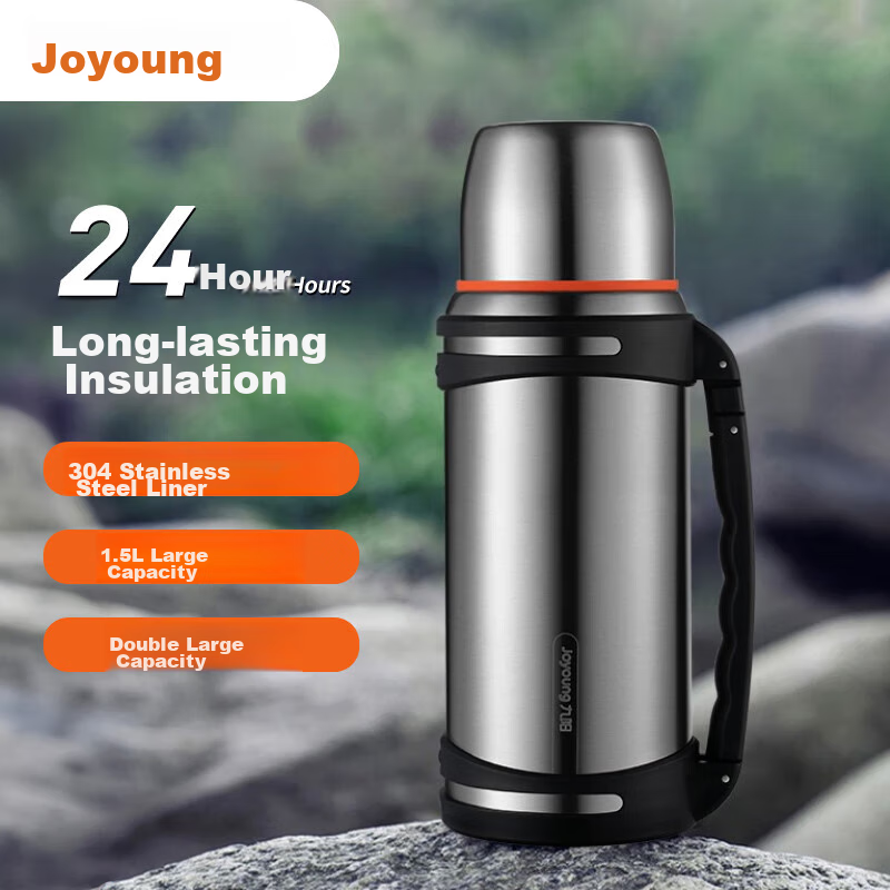 Joyoung Travel Thermos, Insulated Bottle, 304 Stainless Steel, Large Capacity, Vacuum-Insulated, Car-Friendly, Outdoor Thermos Water Bottle, 1500ML