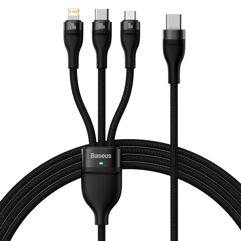 BASEUS Type-C Data Cable, Three-In PD100W Apple Charger Cable, One-To Compatible with IPhone 15/14/13, Huawei, Honor, Xiaomi, Car Charger