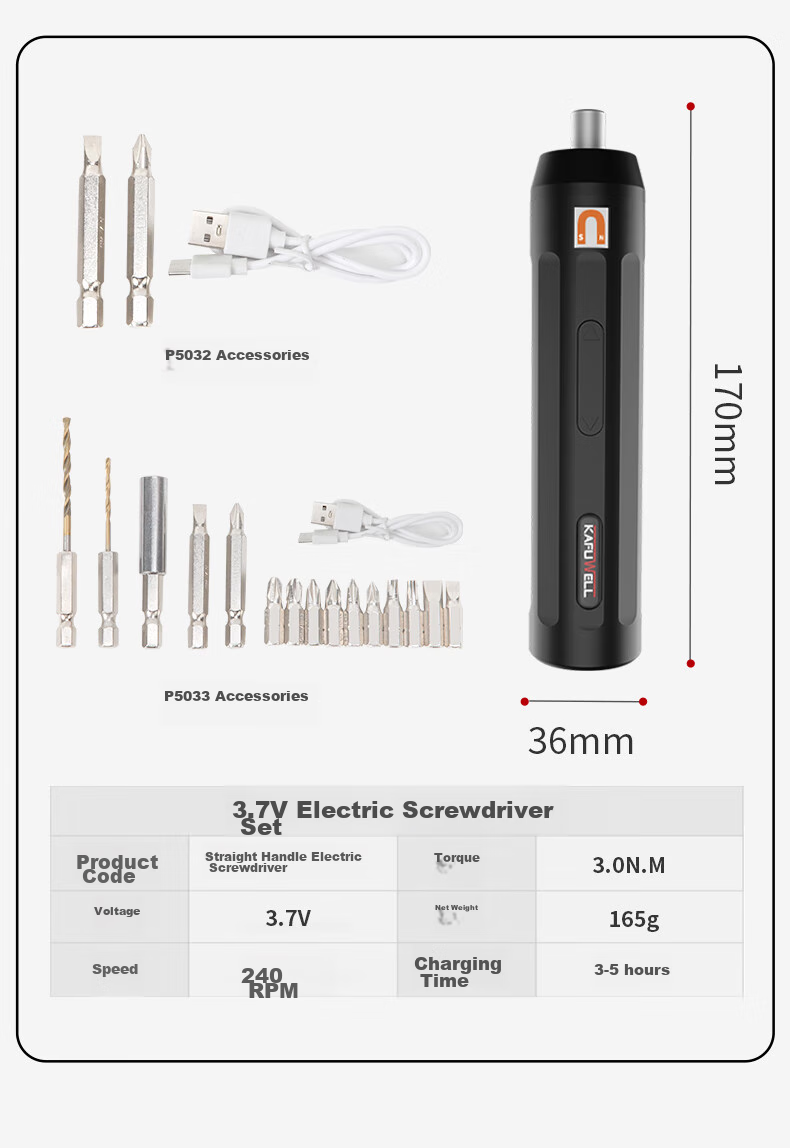 Kafuweier 3.7V Electric Screwdriver Set, Household Mini Electric Screwdriver, 4PCS P5032 6