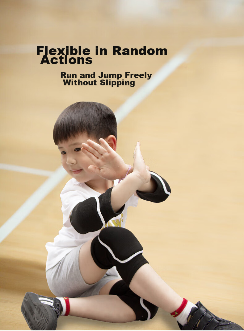 Chidong Children's Knee And Elbow Pads Set, Kids Basketball Thick Foam Dance Anti-Collision Kneeling Knee Protectors, Black, 4 Pieces, Size M 6