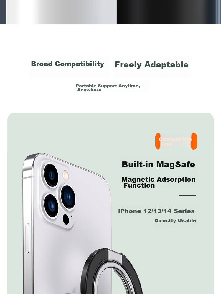 ESCASE Phone Ring Holder Stand, Huawei Mate60 Magnetic Stand, Apple 14 Pro Phone And IPad Desktop Stand, MagSafe Metal Alloy, Free Rotation, Black DMF02 11
