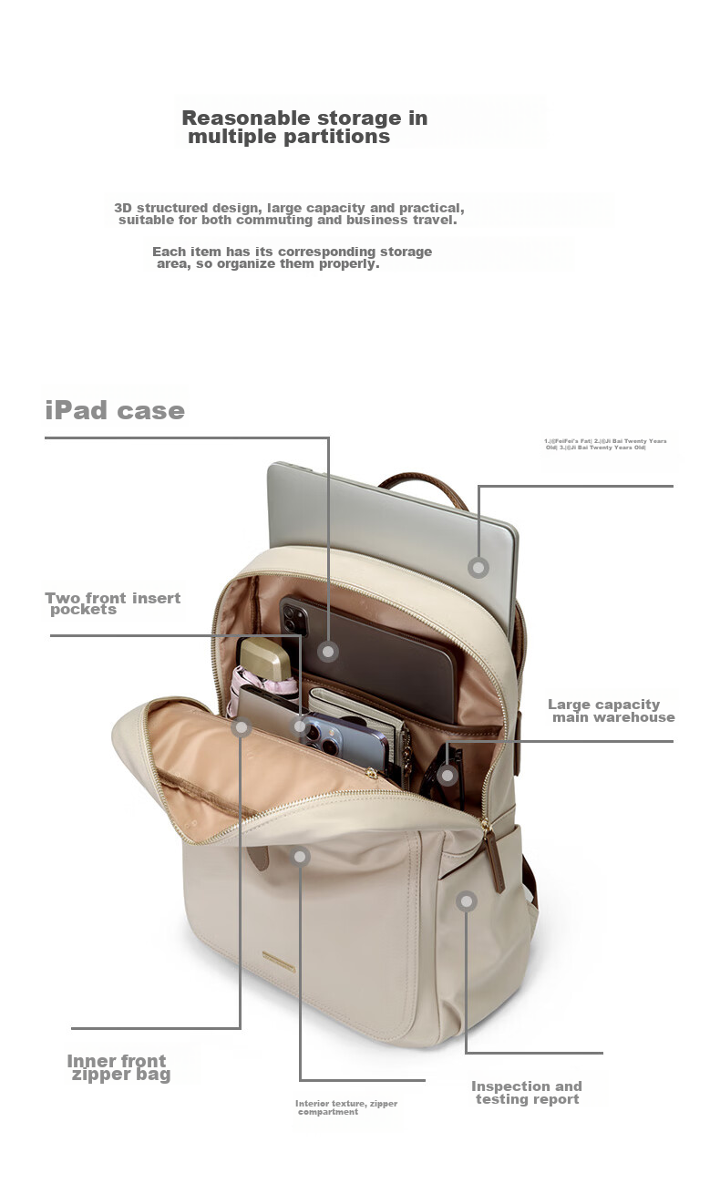 GOLF Women's Backpack, Casual Bag, Oxford Cloth Schoolbag, 15-Inch Laptop Bag, Business Trip Commuter Travel Bag 14