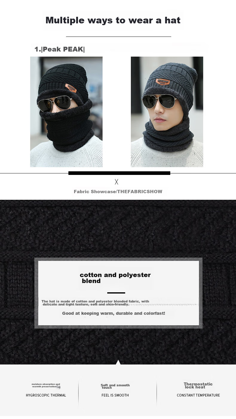 Move Iron Hat for Men And Women, Autumn And Winter Warm Fleece-Lined Thick Knitted Beanie Neck Gaiter Outdoor Cycling Cold-Proof Neck Warmer Hat, Gray 2