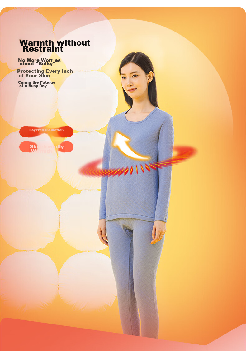 Yiershuang [7A Antibacterial And Anti-Mite Three-Layer Thickened] Autumn And Winter 100% Cotton Thermal Underwear Set for Women, Autumn Top And Pants 4