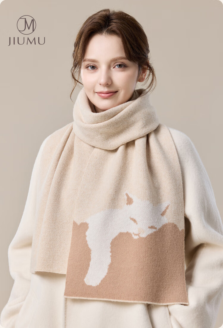 JIUMU Pure Wool Scarf for Women, Autumn And Winter Neck Warmer, Ladies' Warm Shawl, Gift for Women on Mid-Autumn Festival Or Birthday, Gift Box Packaging 1