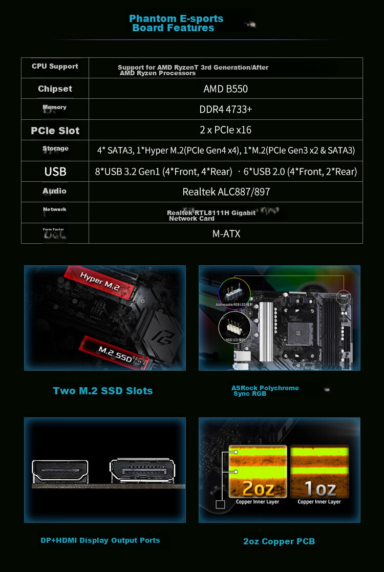 ASRock B550M Pro4 Craftsmanship Motherboard Supports CPU 5600/5600GT/5800X3D (AMD B550/Socket AM4) 4