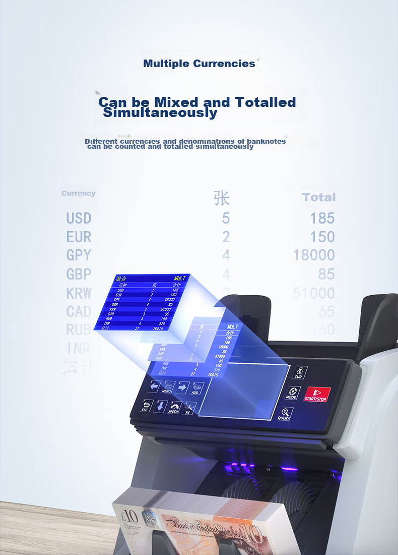 Weirong Multi-Currency Currency Counter for USD, EUR, GBP, JPY, AUD, CAD, INR Bill Sorting Machine WR-M998 4