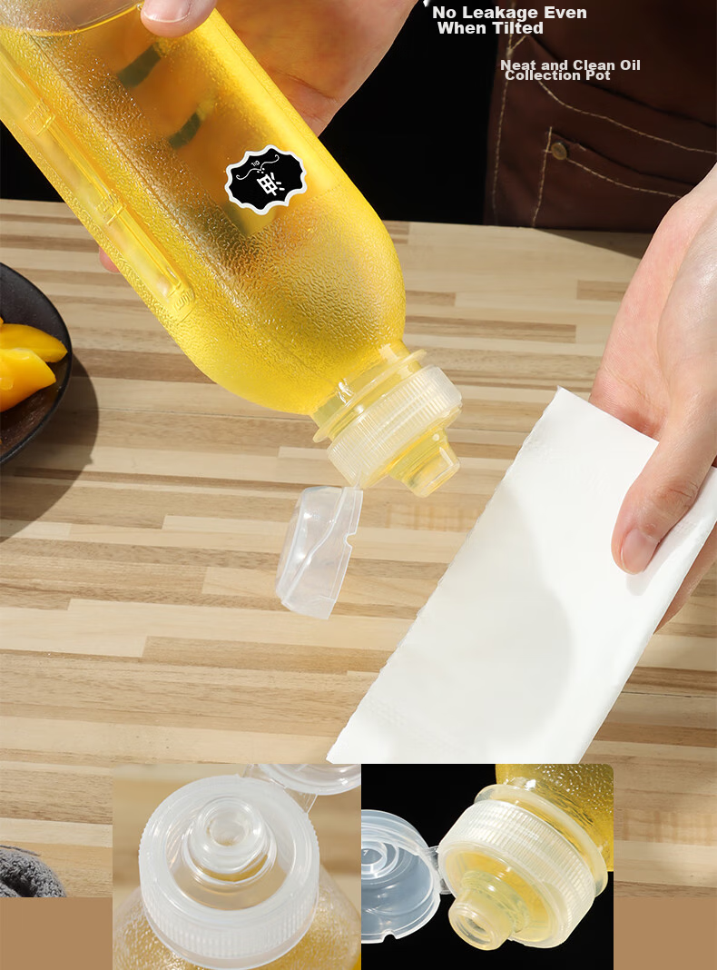 BJ Jiao Oil Bottle, 500ml*4 Pack, Squeeze Sauce Bottle, Vinegar Bottle, Soy Sauce Bottle, Oil Sprayer, Condiment Storage Squeeze Bottle 6