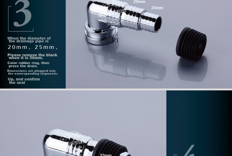 Submarine Xsw-3 Engineering Plastic Chrome-Plated Washing Machine Drain Connector, Universal Drum Turbine New Elbow Fitting 11