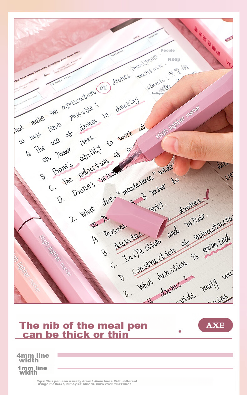 CHANGLi Monet Color Highlighter, Student Note-Taking Pen, Quick-Drying, No Bleeding Or Smearing, Colored Marker, Aesthetically Pleasing Fluorescent Pen, Student Notation Pen, Non-Transparent 3