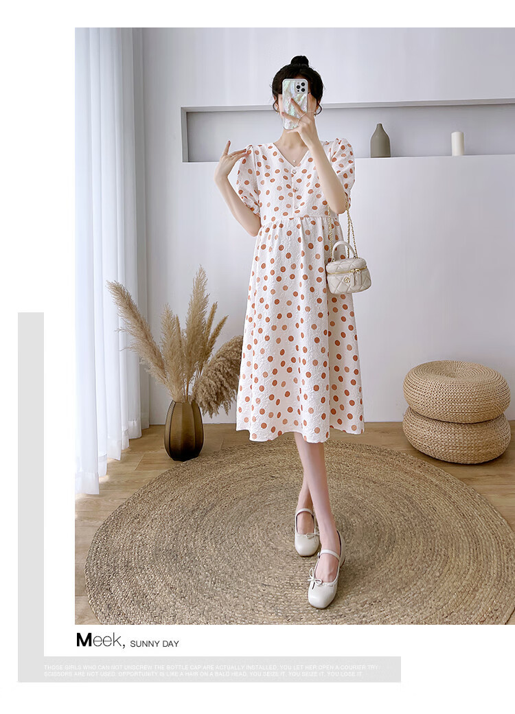 JOYNCLEON Maternity Summer Dress Lightweight Plus Size Loose Polka Dot Floral Long Dress Orange XL Jly157192 15