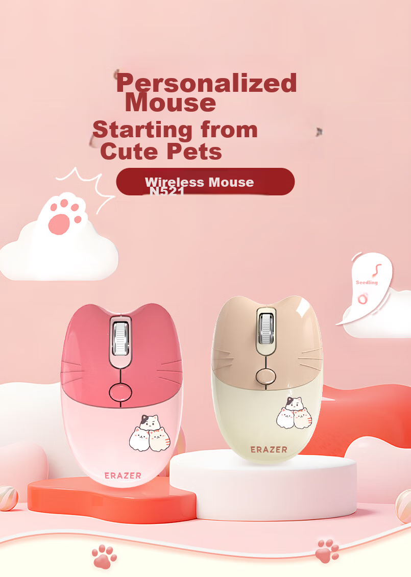 Lenovo Invests in Brand Yinengzhe Wireless Mouse, Quiet And Portable, Gift for Women, Compatible with Desktop/Lenovo Legion/XiaoXin Laptops, Cat Ear Peach Pink N521 1