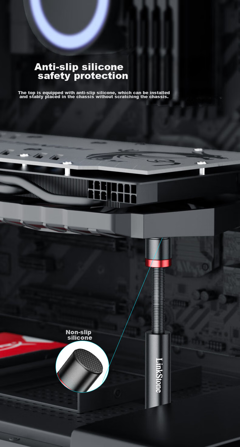 LinkStone Graphics Card Support Bracket, Desktop Computer Independent Graphics Card Stand Cylindrical, Jack, Aluminum Alloy Material, Magnetic Base, Adjustable Height 4