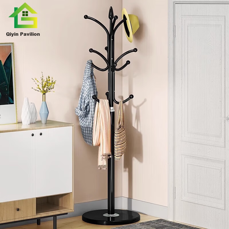 Qiyinge Floor-Standing Clothes Rack, Bedroom Coat Stand, Iron Art Hanger for Living Room, Large Coat Stand with Storage