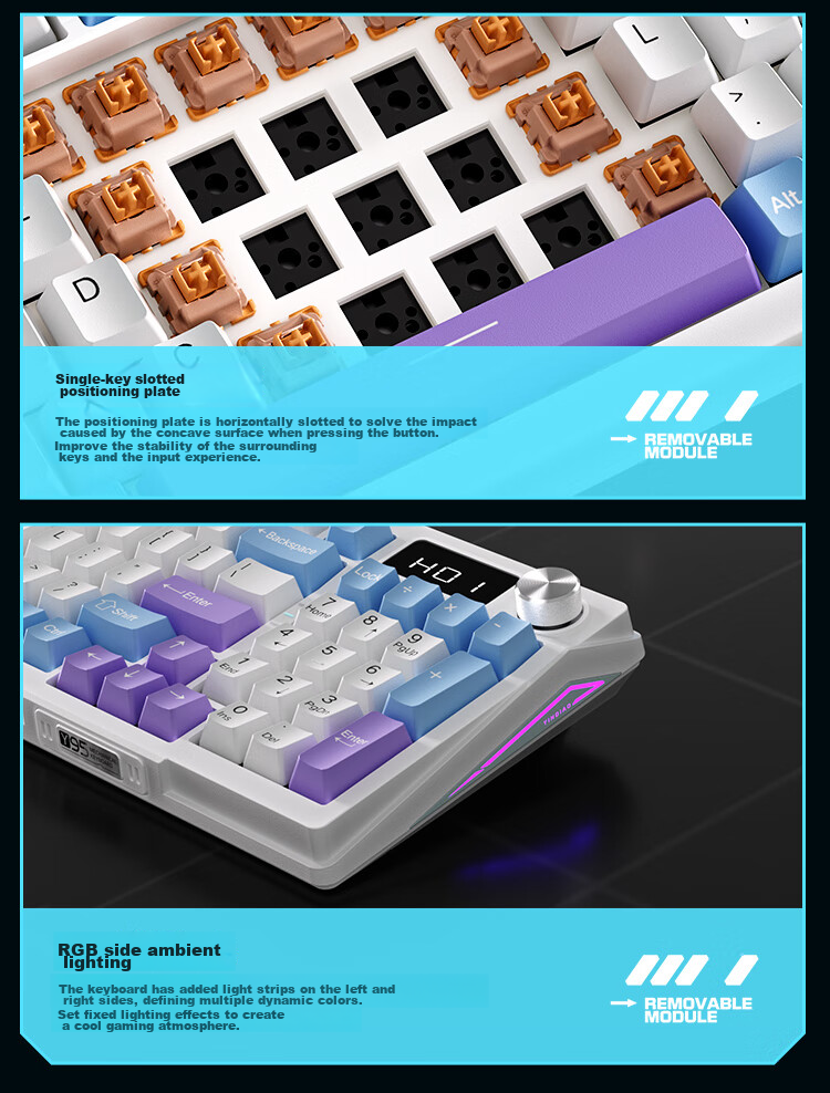 YINDIAO Y65S Tri-Mode Customizable Kit, 65% Layout, Hot-Swappable Mounts, Full Anti-Ghosting, Gasket Structure, RGB Lighting Effects, Customizable Keycaps, White Kit 4