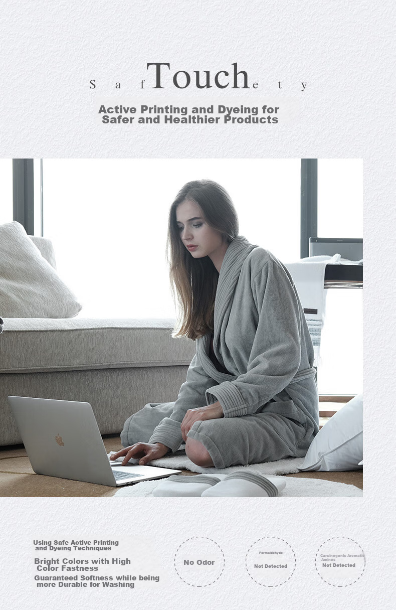 Canasin Five-Star Hotel Pure Cotton Bathrobe, All-Cotton Absorbent Couple Adult Bathrobe Sleepwear Long Style, Elegant Gray, L 7