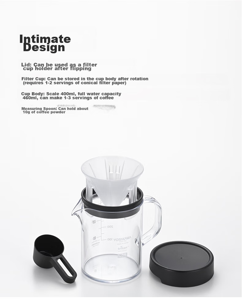 YOSHIKAWA Outdoor Japanese Imported White Pour-Over Coffee Sharing Cup Set 400ml with Lid, Exclusive Filter Cup, Spoo 9
